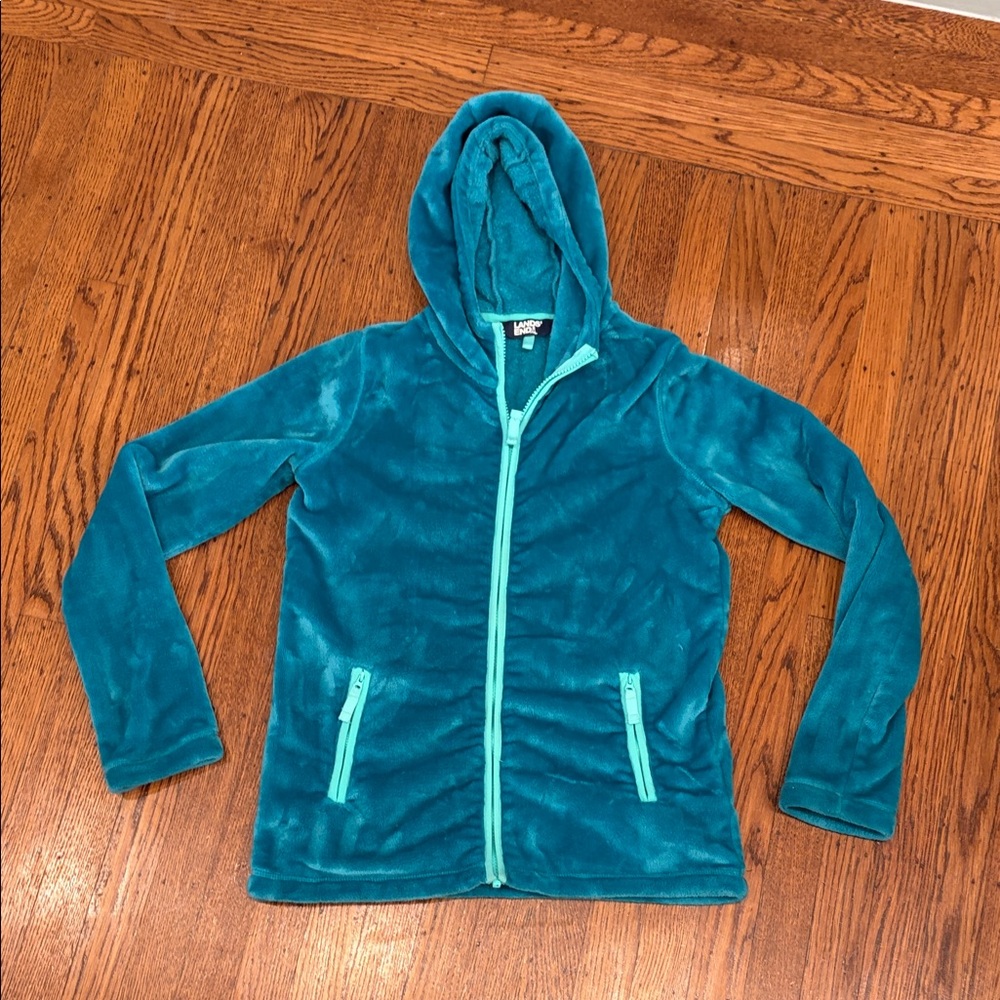 Lands' End Kids Softest Fleece Zip-Up Hoodie – Teal‎ – Size XL (14–16)